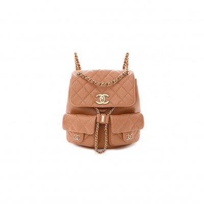 CHANEL MASTER SHINY CAVIAR QUILTED DUMA POCKETS DRAWSTRING BACKPACK DARK BEIGE (20.5*20*11.5cm)